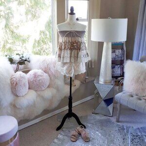 NWOT Free People ivory cream floral embroidered mesh overlay cotton shorts, XS